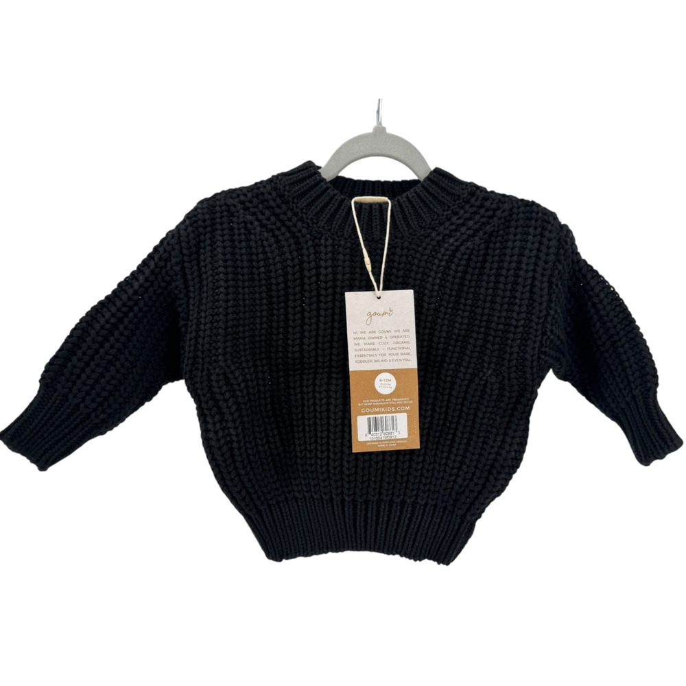 Goumi Kids Shadow Black Organic Cotton Chunky Knit Sweater Size 0-6‎ Months NEW - Picture 2 of 4